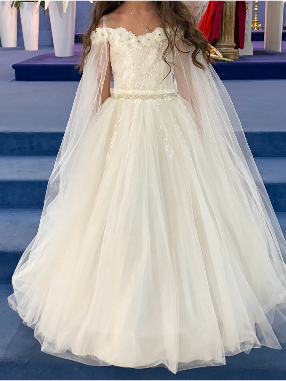 Ivory Off-Shoulder Tulle Flower Girl or First communion dress